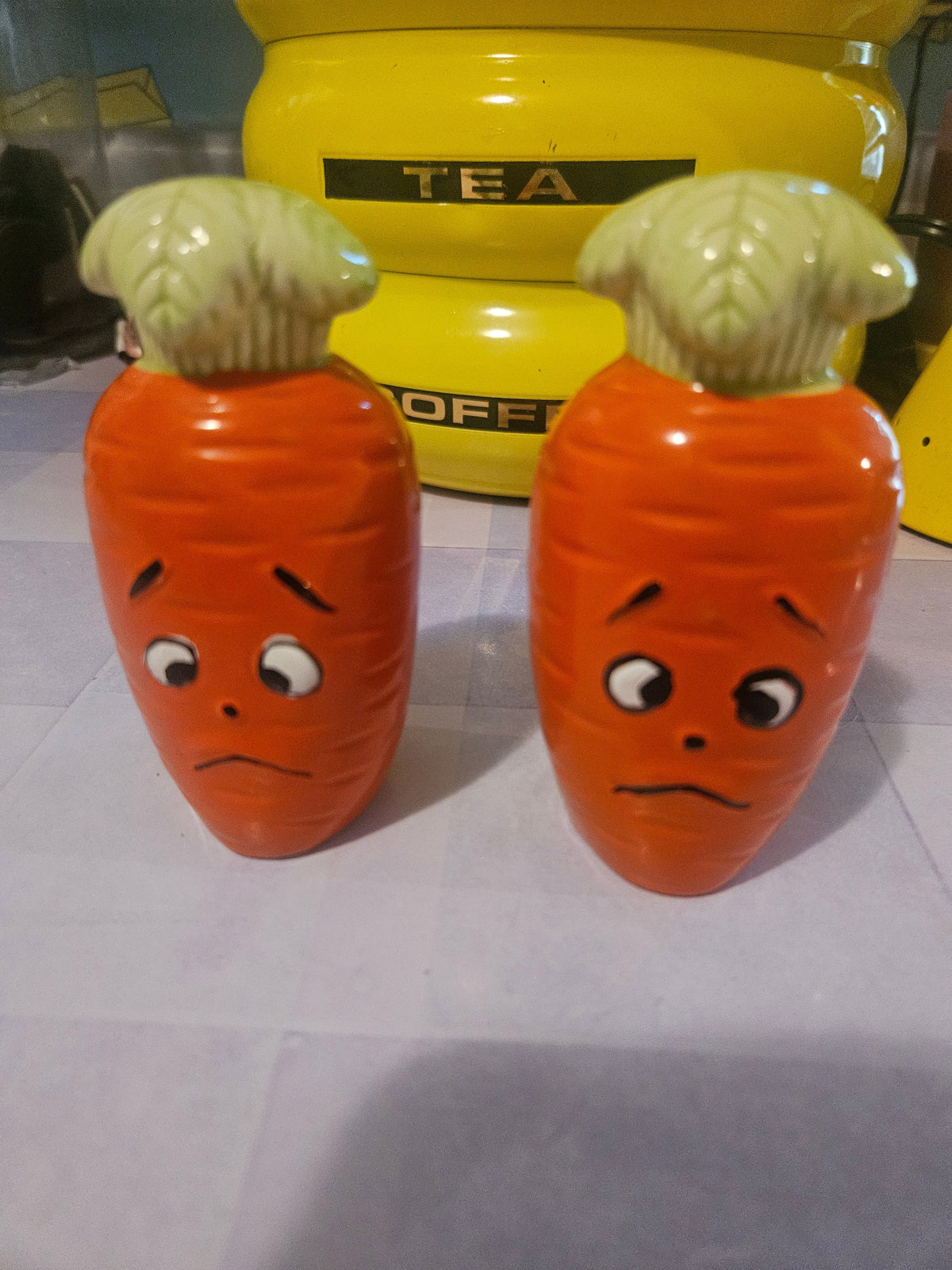 Vintage Japan Sad Carrot Salt & Pepper Shakers