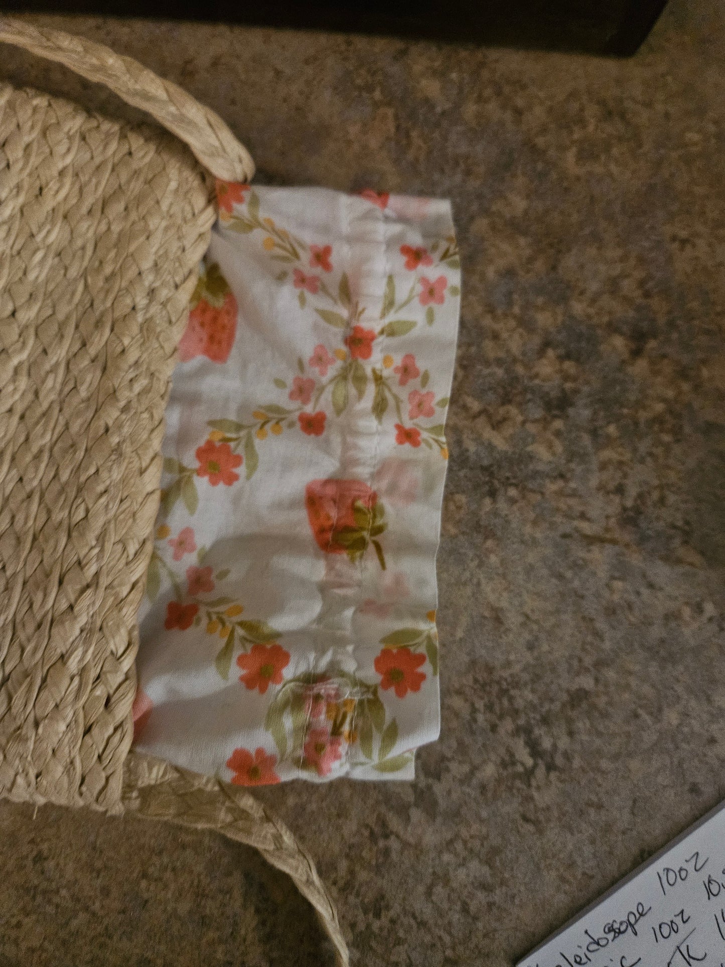 Woven Raffia Shoulder Bag — Strawberry Appliqué, Vintage Floral Lining