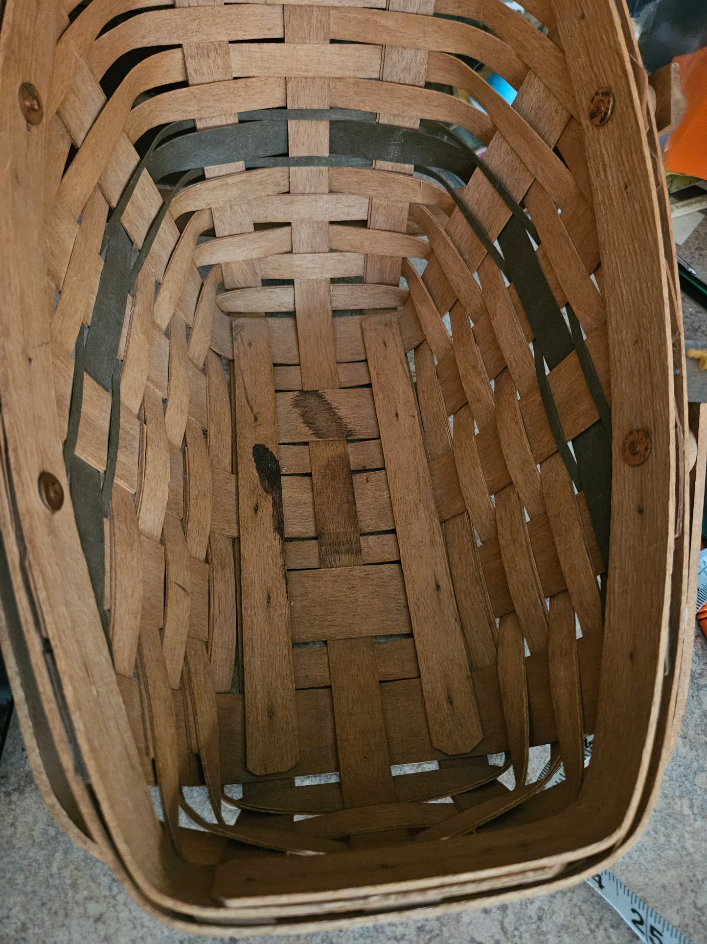 Longaberger Handwoven Basket – 1991 Signed, Leather Handles, 13.5x9"