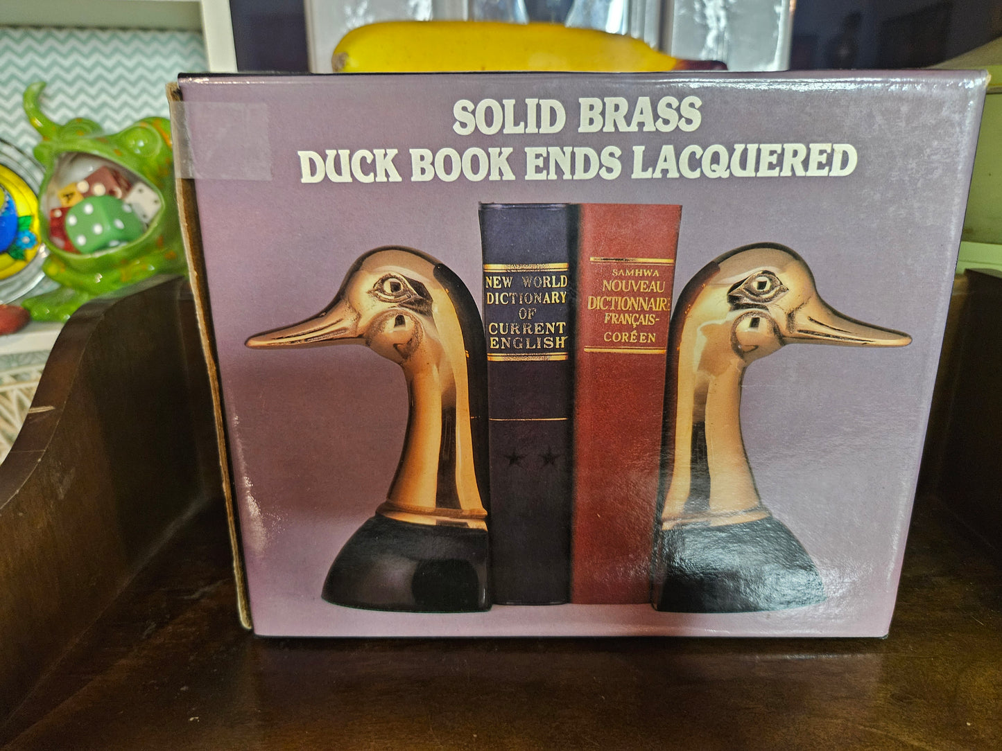 Solid Brass Duck Head Bookends, Lacquered – Original Box, Excellent Condition
