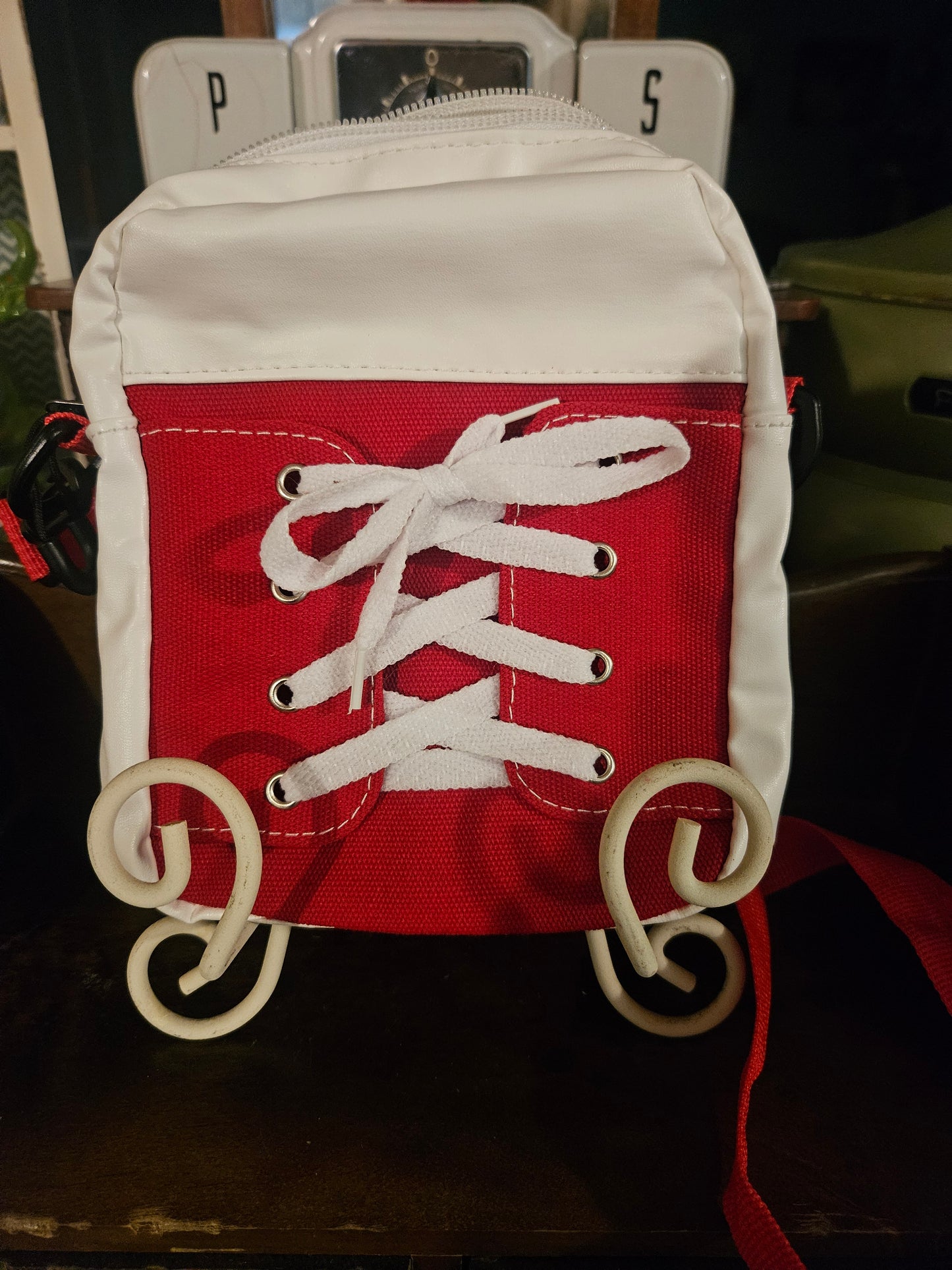 Red & White Sneaker Lace-Up Mini Crossbody Bag
