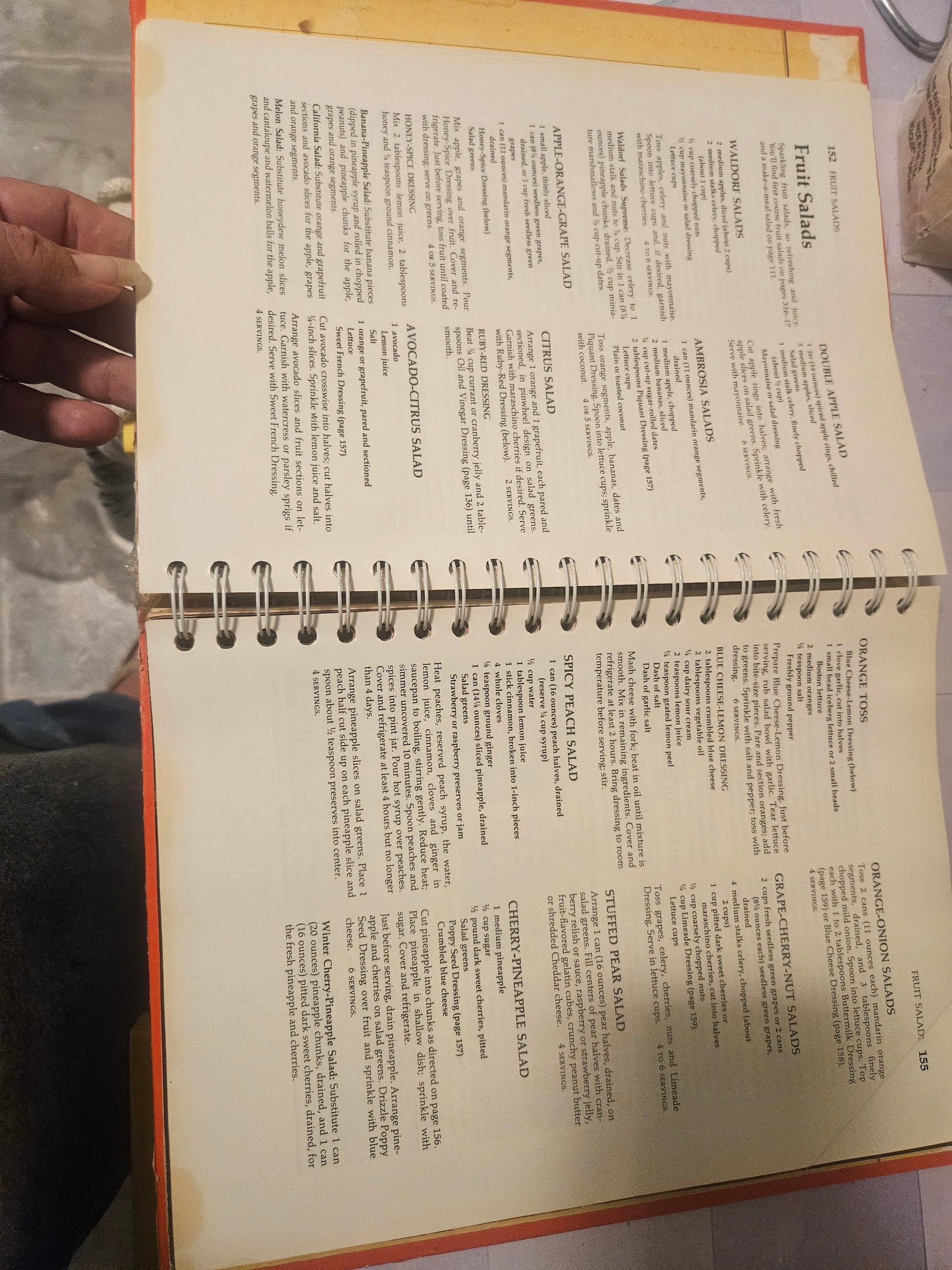 Interior pages of Betty Crocker's Cookbook showing fruit salad recipes in good condition